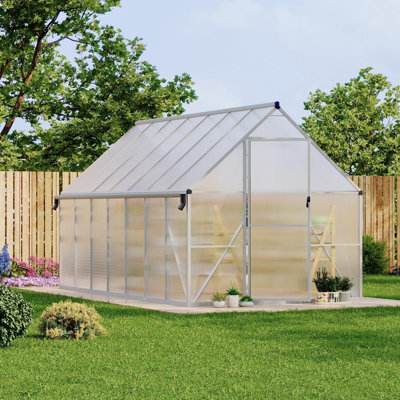 8x14 FT Polycarbonate Greenhouse – Heavy Duty Aluminum Frame, Double Swing Doors, Roof Vent, Rain Gutter, All-Season
