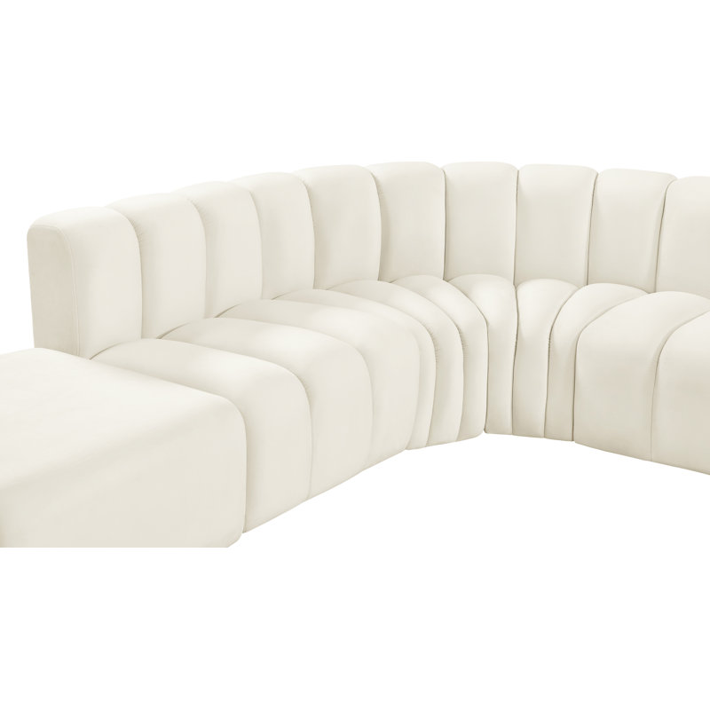 Isleen Upholstered Curved Sectional with Ottoman Reversible, Cream Velvet
