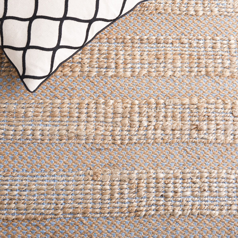 Ifeoluwapo Natural Fiber Flat Weave Jute/Cotton Geometric Rug in Light Blue/Natural, Square 6'6"