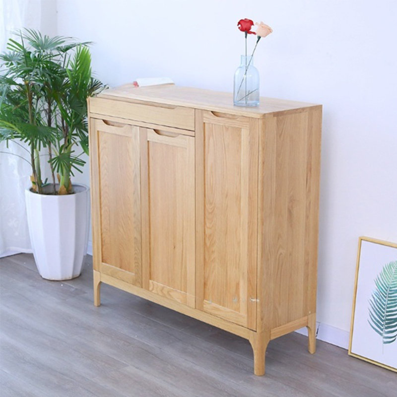Solid Wood Grain Minimalist Shoe Cabinet 19 Pair Solid Wood Shoe Storage Cabinet