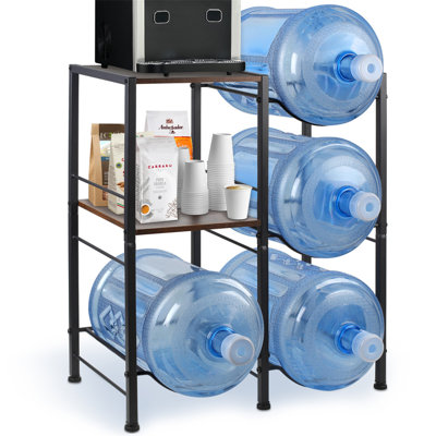 5-Gallon Water Jug Holder with Rustic Wood Shelves – Dispenser Stand for Home & Office