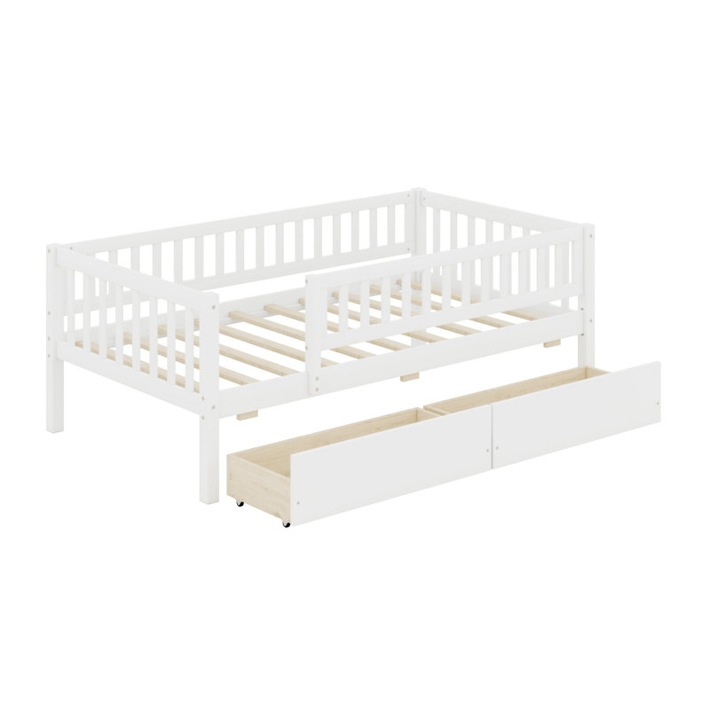 Wood Daybed Bed With Two Drawers, White