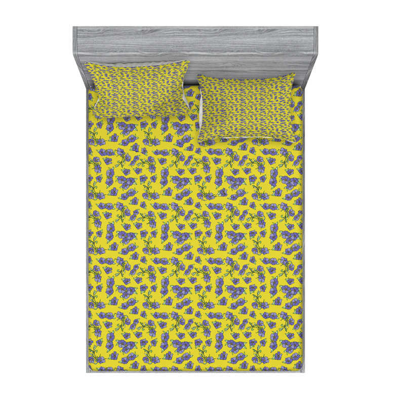 Microfiber Floral Sheet Set, Queen Sheet Set with Fitted Sheet