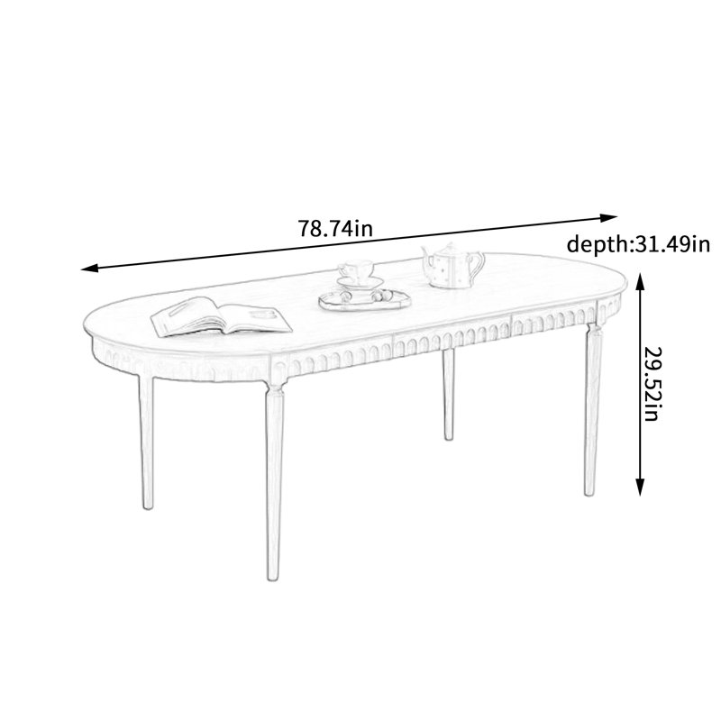 Bureau d'écriture ovale en bois de cerisier durable, H 29,52 po x l 78,74 po x P 31,49 po