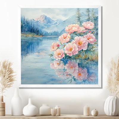 Goldene pivoines près du ruisseau de montagne I - pivoines sur toile