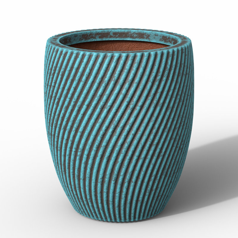11.5 in. Medium Blue Patina(Enhanced Interior) Concrete Round Planter / Pot with Drainage Holes