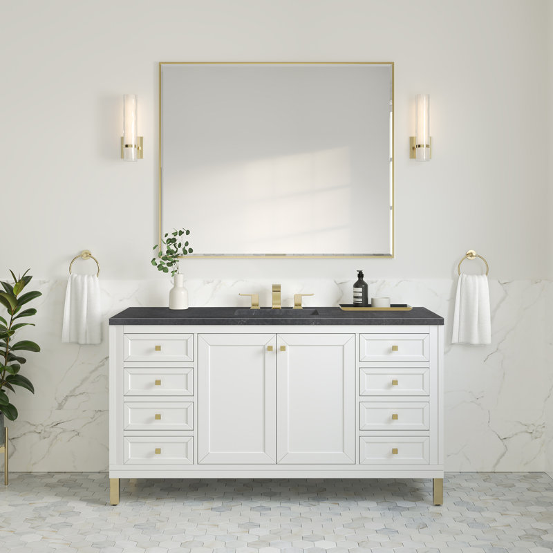 Chicago 60'' W Double Vanity, Charcoal Soapstone, Glossy White, 8" Widespread