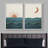 Sun And Moon " Shining Sun And Crescent Moon Over Teal Ocean Waves " 2 - Pieces-71660120-71660116