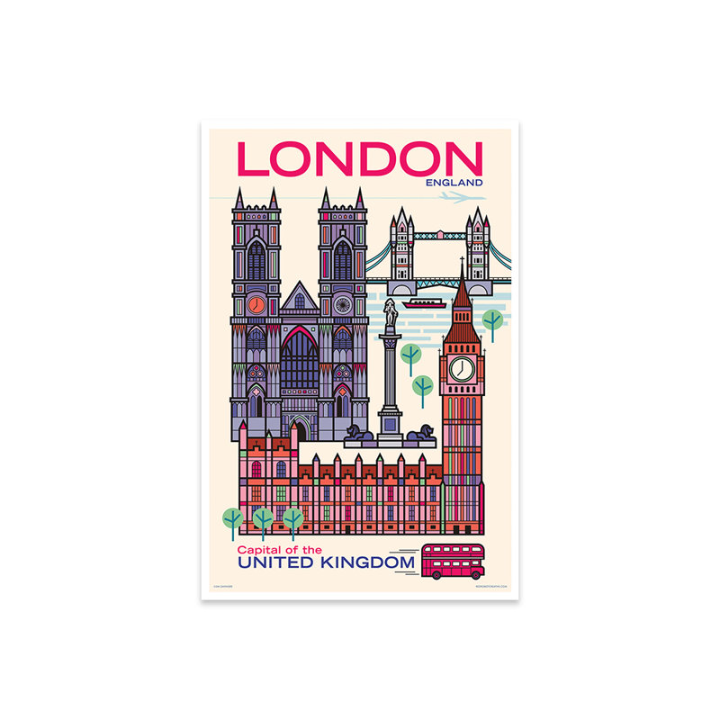 «London Travel» par Jim Zahniser, art textuel non encadré, H 24 po x l 16 po x P 0,25 po