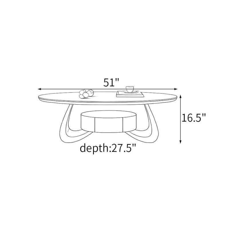 Turman Coffee Table, Gold, 16.5" H x 51" L x 27.5" W