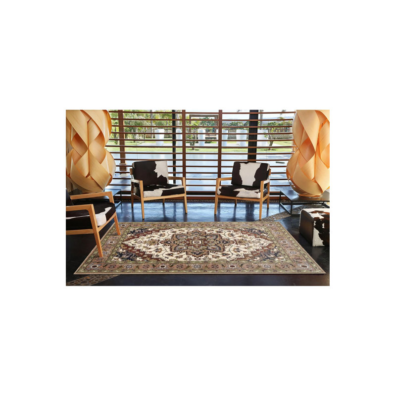Tapis crème crème à motifs géométriques multicolores lavables à la machine, Sous-tapis carré 3 pi 11 po inclus