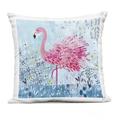 Whimsical Flower Flamingo Outdoor Printed Pillow, design by Clare Tupper