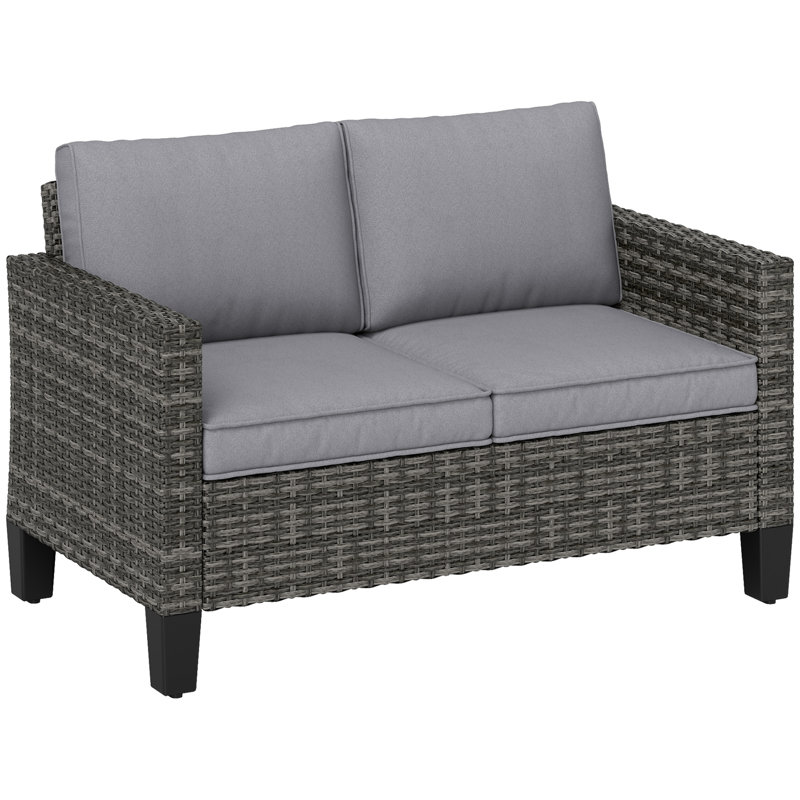 128cm Wide Straight Patio Sofa with Cushions, Grey, Dark Grey