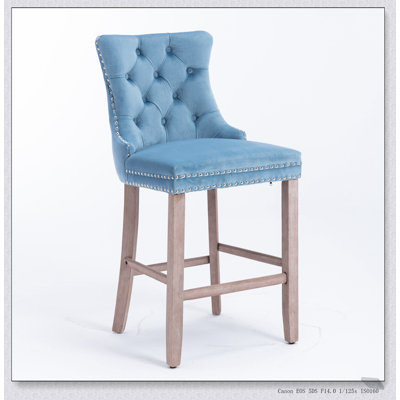 Elegant Upholstered Barstools with Button Tufted Design and Sturdy Wooden Legs for Comfort and Style(Set of 2)