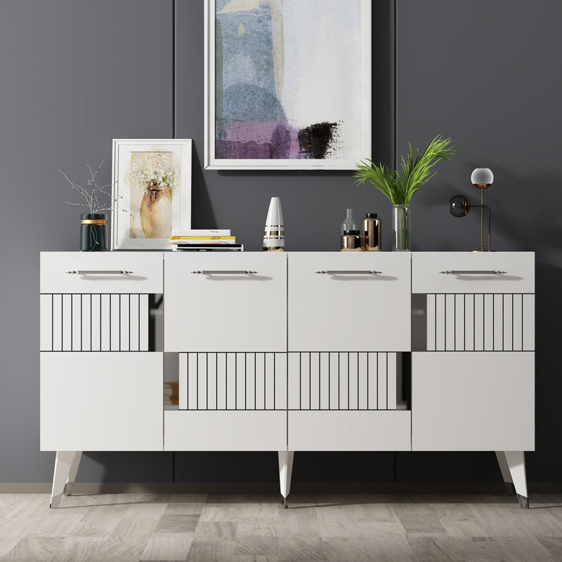 Olivia 79cm Console Table, White/Silver