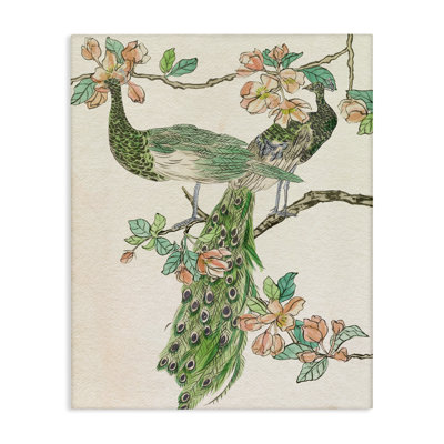 "Peacock & Cherry Blossoms", art mural sur toile par Melissa Wang