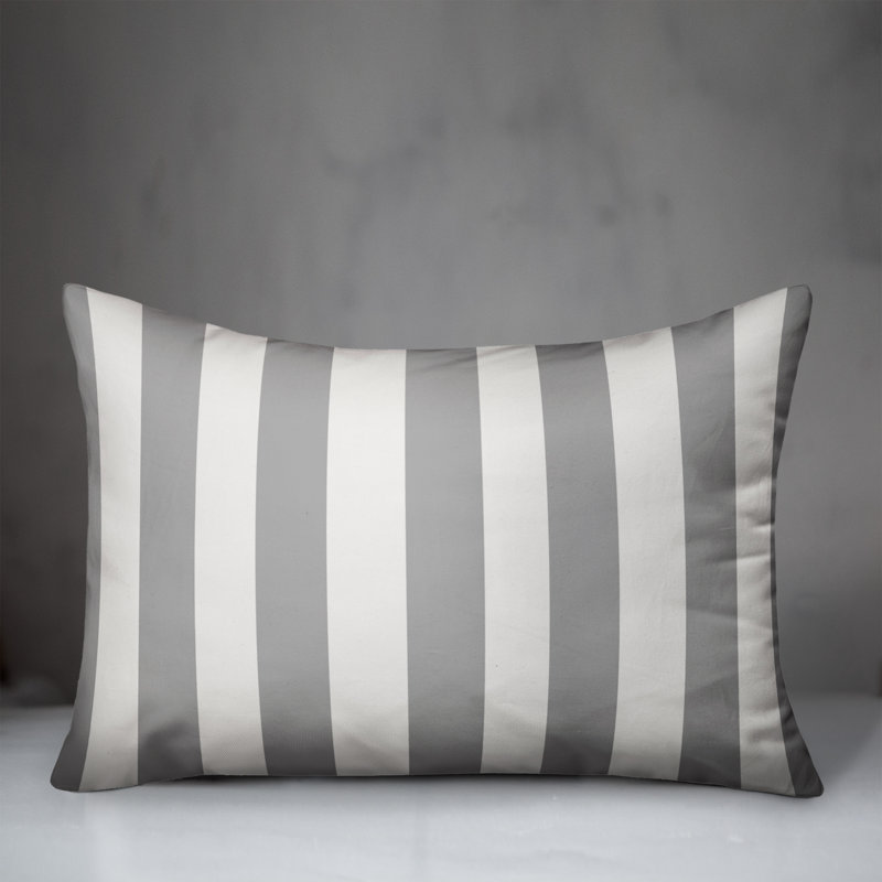 Gray and White Striped Polyester Throw Pillow 14x20