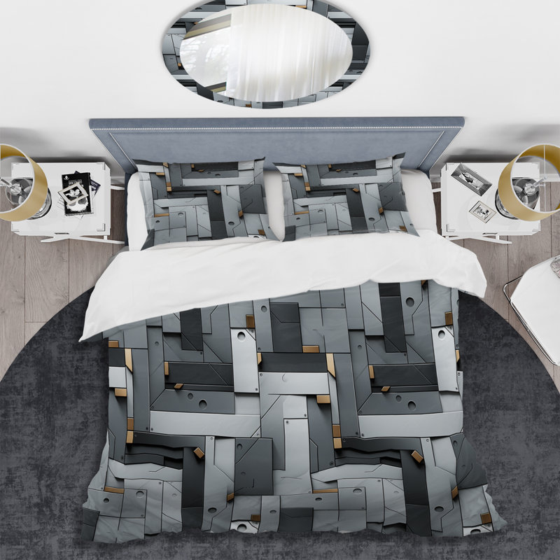 Ensemble de housse de couette géométrique Ameriah Industrial Concrete II - Microfibre polyester