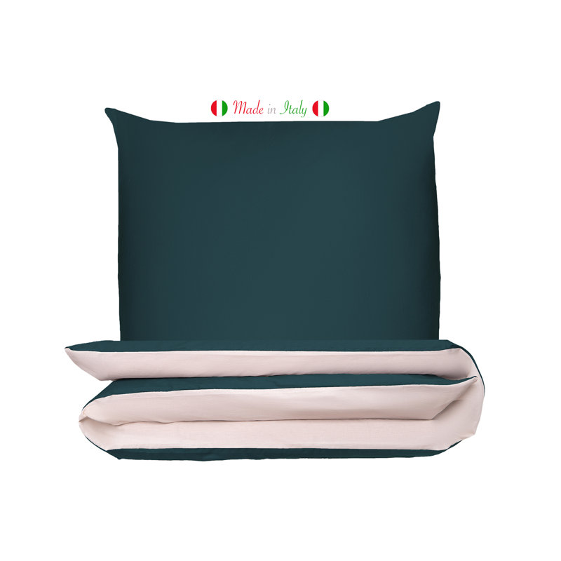 Cotton Solid Colour Duvet Cover Set with Pillowcases, Double - 2 Pillowcases (80 x 80cm), Emerald Green/Cream