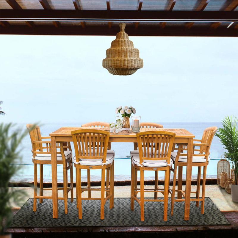 Orleans Outdoor 7 - Piece Teak Bar Height Dining Set with Cushions