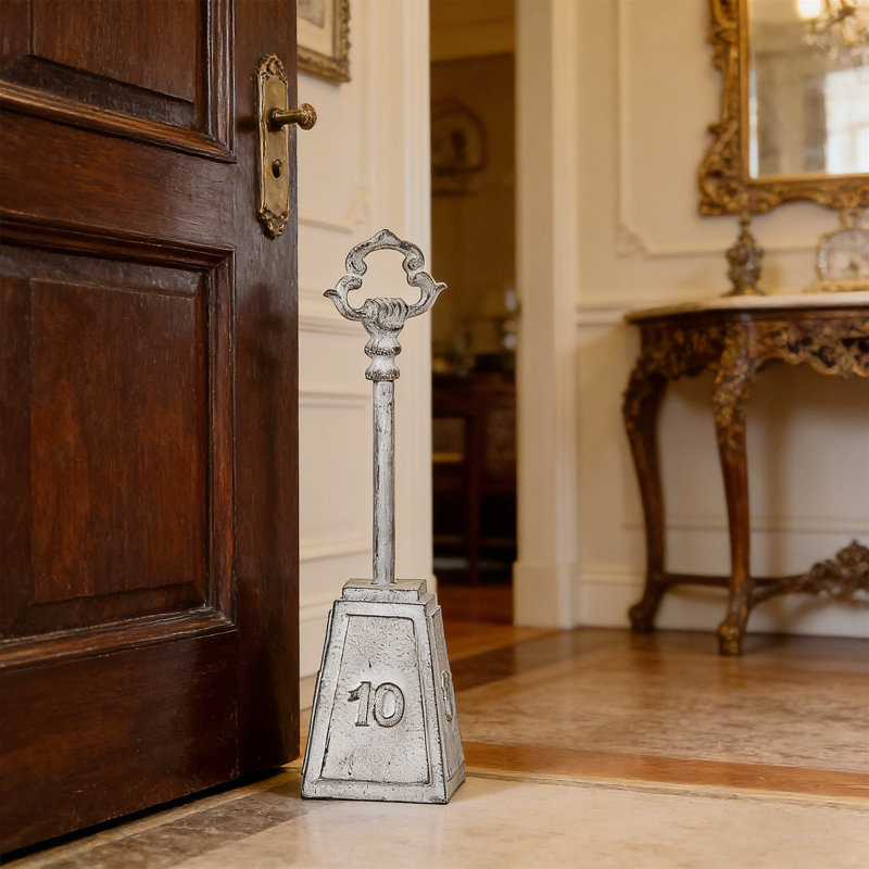 Butoir de porte en fonte blanc vieilli - Robinet de porte robuste à poignée ornée de 5,3 lb, style traditionnel de 16 pouces pour portes lourdes, mouvement et garnissage faciles, cadeau pour la maison et les occasions