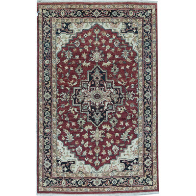 Tapis rouge et noir noué à la main de haute qualité