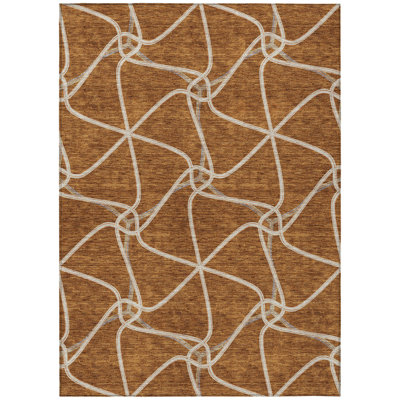 Tapis extérieur lavable à motif géométrique orange et ivoire 9 pi x 12 pi