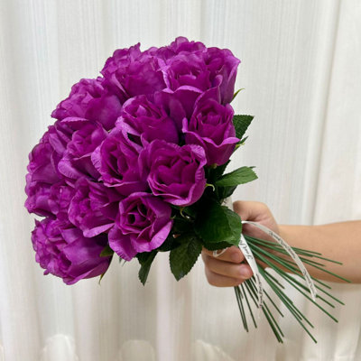 36 pièces de fleurs artificielles roses avec de longues tiges de fleurs en soie pour des bouquets de mariage