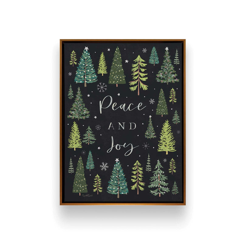 «Peace & Joy Christmas Trees» par Elizabeth Tyndall, reproduction d'art, L 36 x H 48, Doré, Toile avec cadre