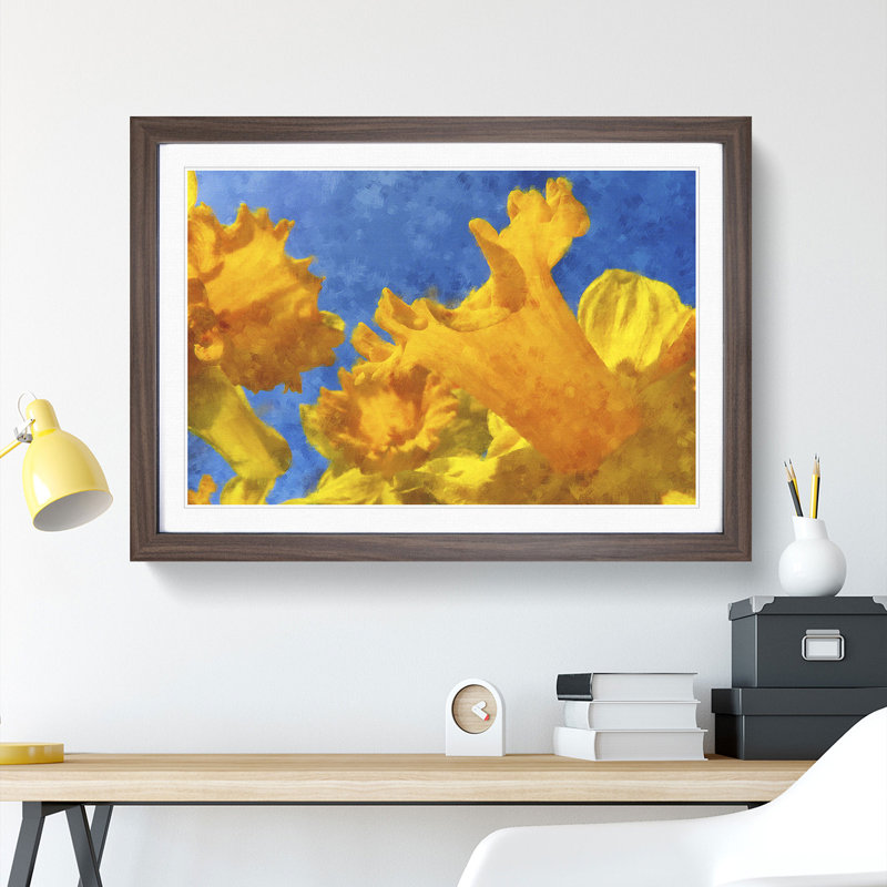 Yellow Daffodils - Picture Frame Graphic Art, Walnut Framed, 27cm H x 36cm W x 2cm D