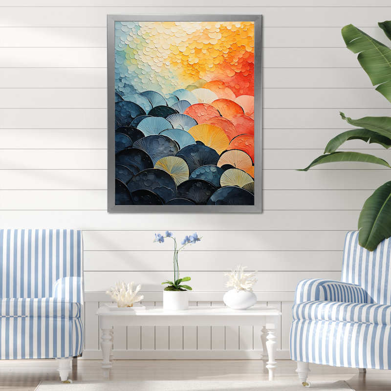 Cubist  Geometric Coastlines  -  Wall Decor, Silver Single Picture Framed, 32" H x 16" W x 1" D
