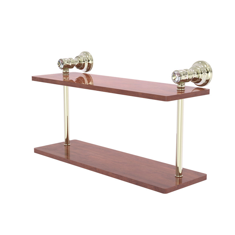 Freyja 2 Piece Ironwood Tiered Shelf with Towel Bar, 5.6" H x 16" W x 9.2" D, Polished Nickel