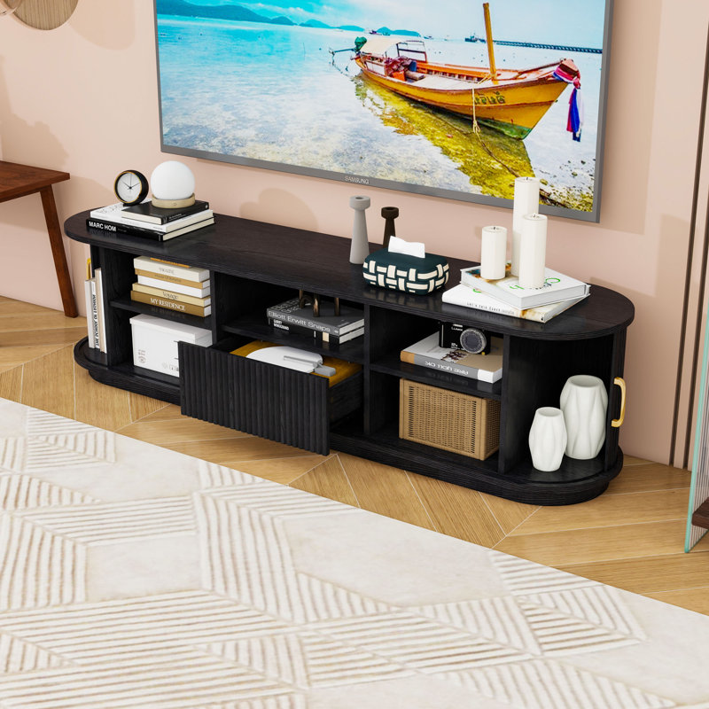 Wood TV Stand with Drawer and Sliding Doors