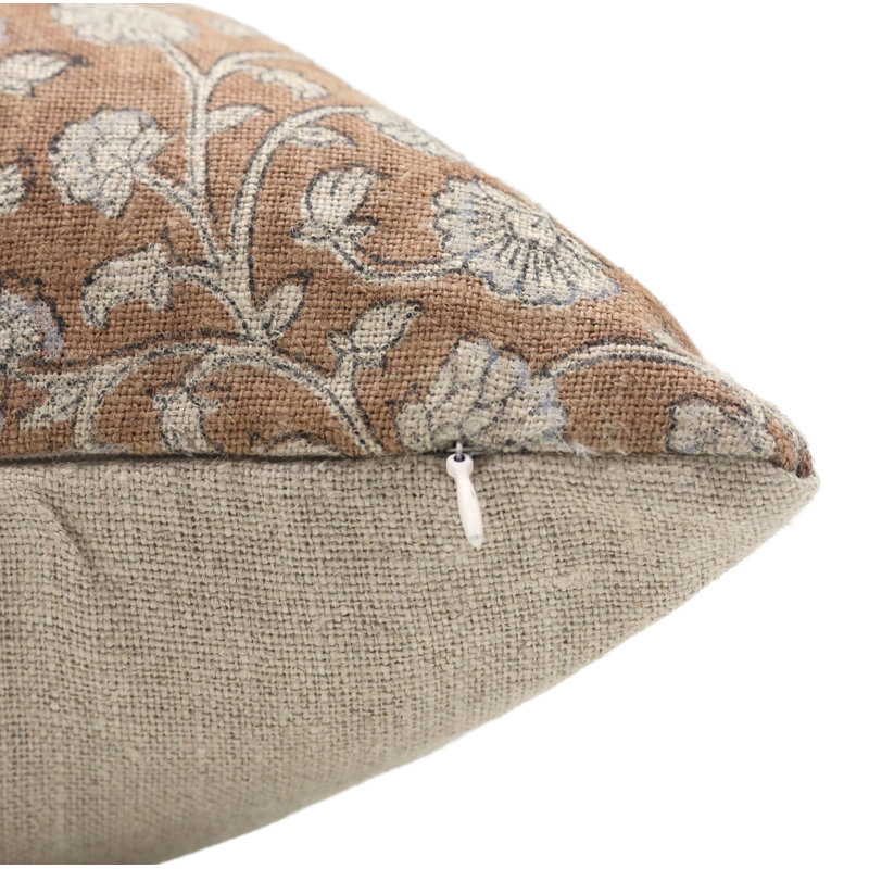 Linen Pillow Cover, Square, 20"H x 20"W, Brown/White Floral 3