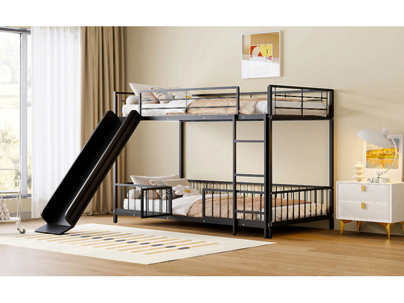 Loft Bed With L-Shape Desk And Wardrobe, Black, Extra-long Twin