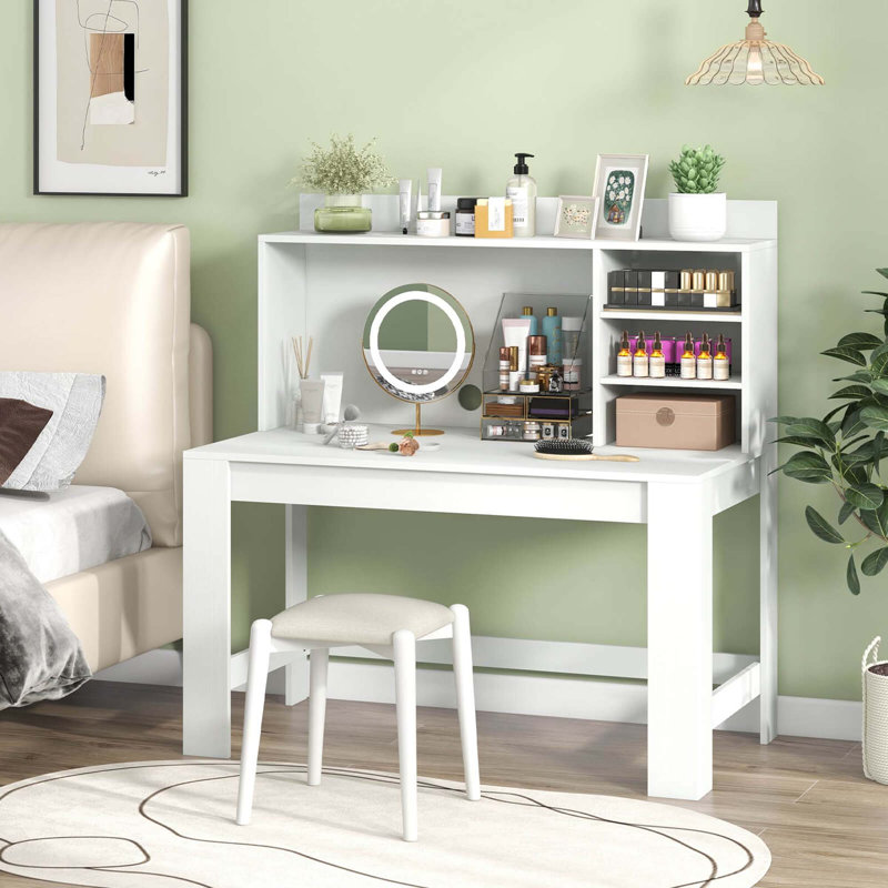 Computer Desk With Hutch 2 Power Outlets Usb & Type-c Charging Ports 3 Shelves White