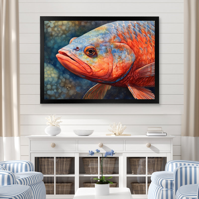 " Underwater Fish Fantasy I ", 12" H x 20" W x 0.5" D, Black Single Picture Framed