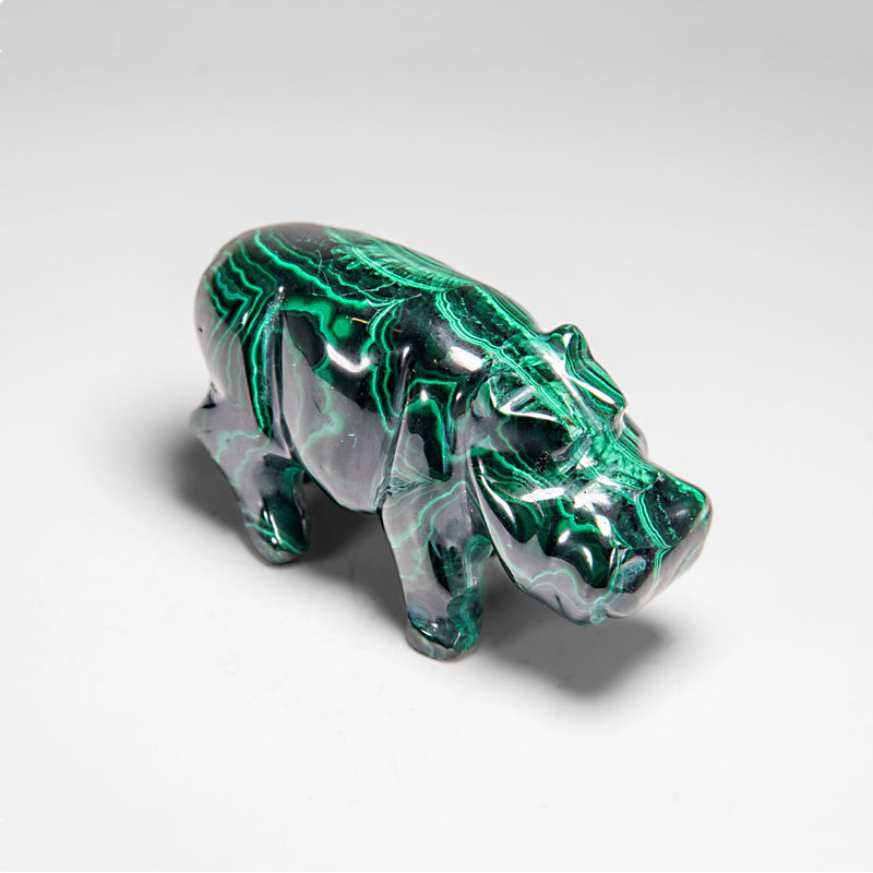 Genuine Polished Malachite Hippo Carving (355.8 Grams)