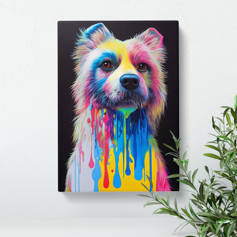 Dripping Paint Dog No.6 Abstract - Wall Art, 60cm H x 40cm W x 3cm D, Wrapped Canvas