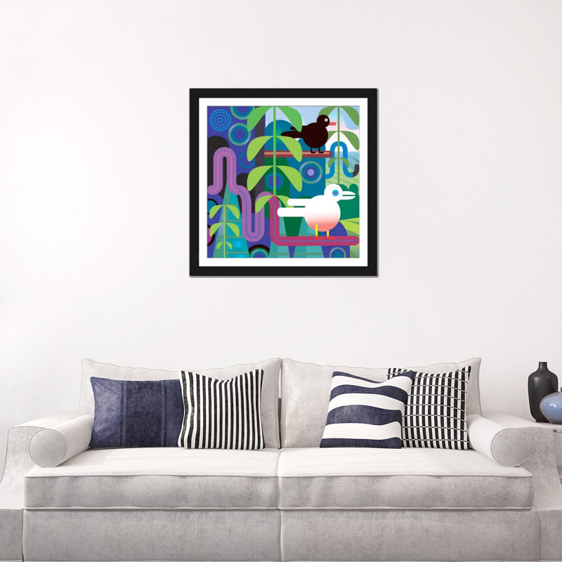 « jungle », impression sur toile, H 16 po x l 16 po x P 1 po, Papier d'art encadré noir, Blanc