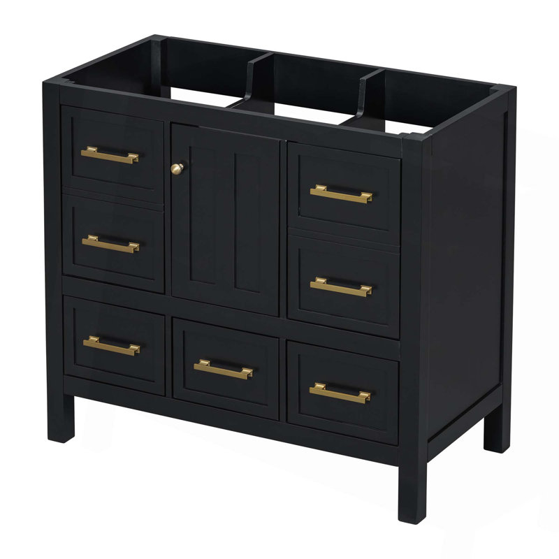 Meuble-lavabo de 36 po sans lavabo, armoire de rangement en bois massif, meuble-lavabo autoportant avec 5 tiroirs et portes à fermeture douce