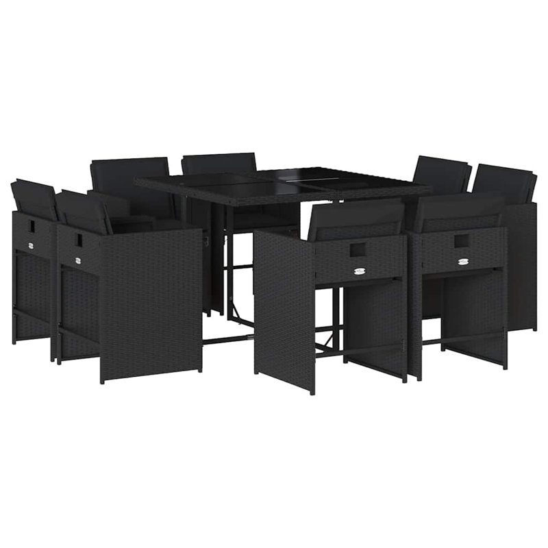 Patio Dining Set with, Black, 73 cm H x 110 cm W x 106 cm D, Black