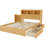 Bookcase Bed Frame with LED Lights and Pull-Out Nightstand, Wood Platform Bed with 2 Drawer and Headboard Storage, No Box Spring Needed,Natural, Full-258978031-258978016