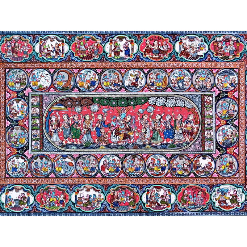 Œuvre d'art miniature de Krishna Leela | Couleurs naturelles sur toile | Par Sachikant