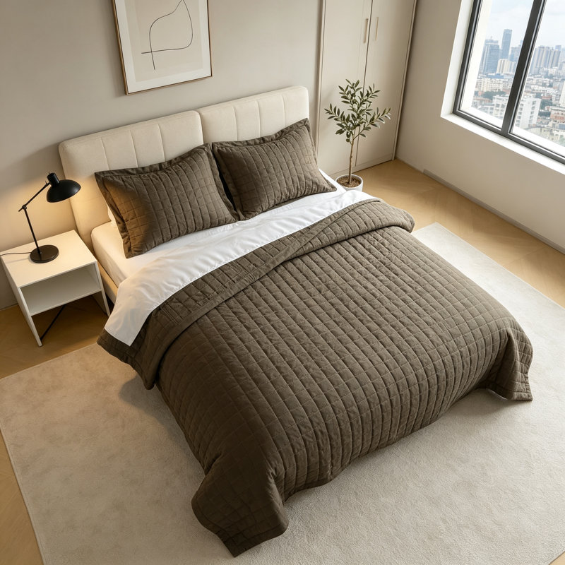 Polyester Quilt Set, Très grand lit, Brun