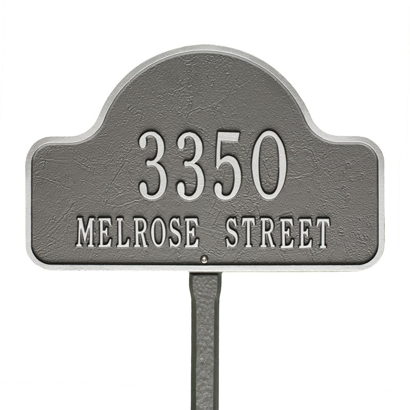 Plaque d'adresse pour pelouse à 2 lignes Lexy, Oui, Étain/Argent