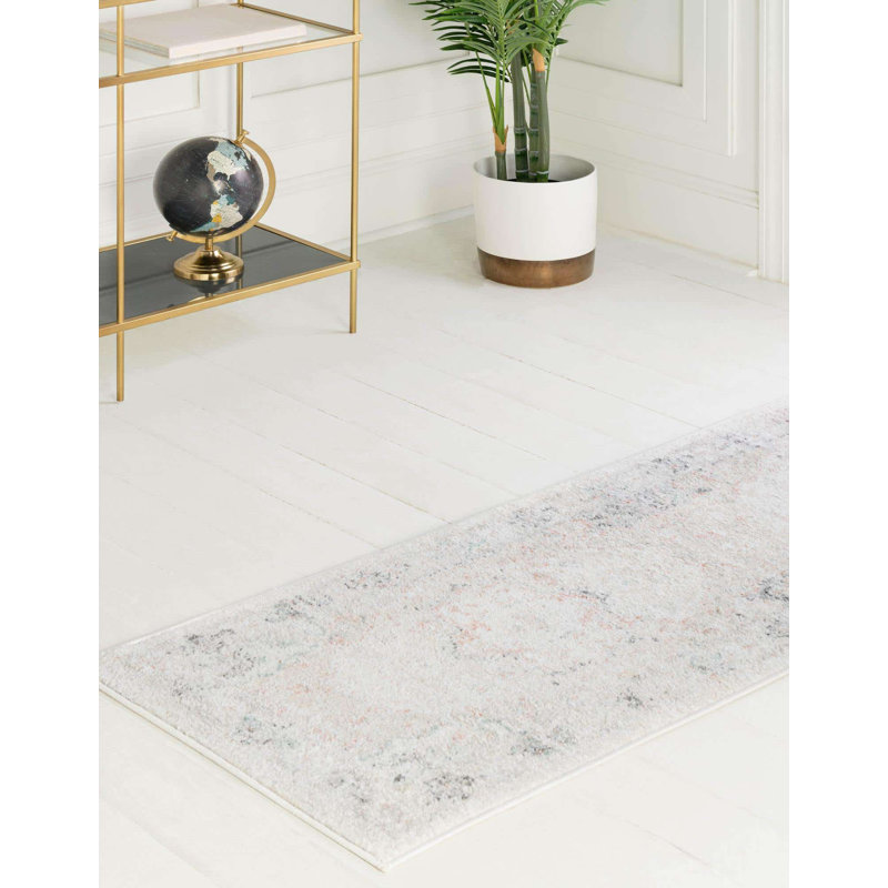 Tapis oriental Hagood en ivoire / gris / rose, Tapis de couloir 2 pi x 8 pi