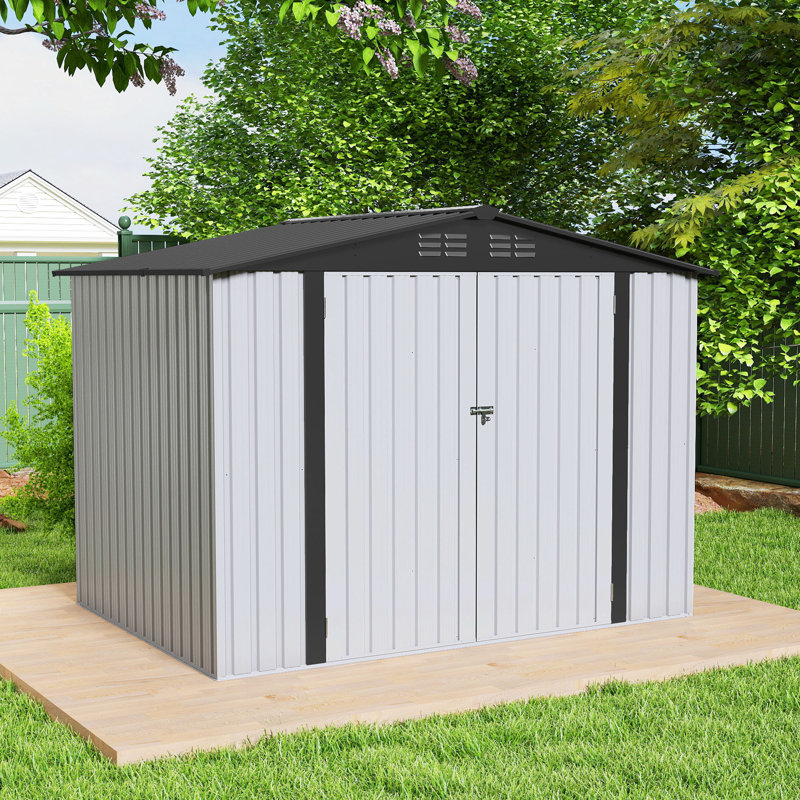 Pavillon de jardin permanent en métal L 5 pi. D Remise de rangement en acier galvanisé, Blanc