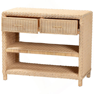 Console tressée en rotin naturel avec tiroirs et tablettes - Armoire de rangement de style bord de mer pour vestibule, salon ou chambre à coucher, 35 po