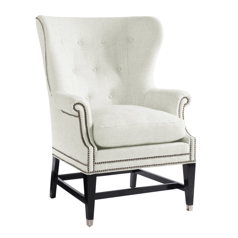 Fauteuil à oreilles en lin de 31 po de large Farrington, Blanc chiné
